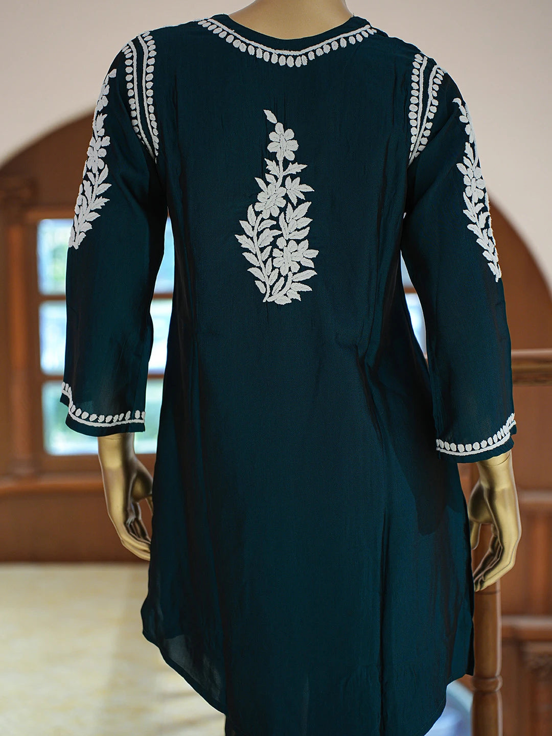 Ada Hand Embroidered Midnight Green Chanderi Silk Lucknowi Chikankari Co-Ord Set 01A832609