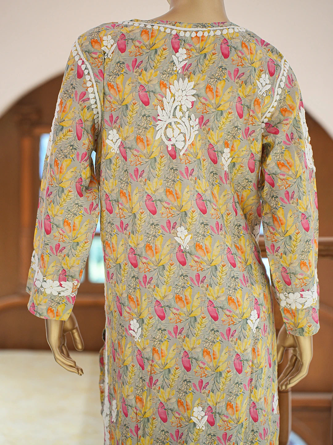 Ada Hand Embroidered Floral Printed Grey Chanderi Silk Lucknowi Chikankari Co-Ord Set 01A835352