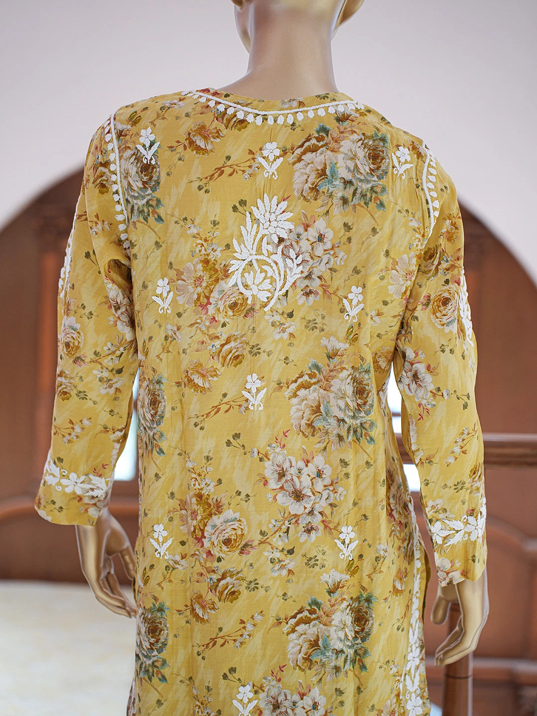 Ada Hand Embroidered Floral Printed Yellow Chanderi Silk Lucknowi Chikankari Co-Ord Set 01A835212