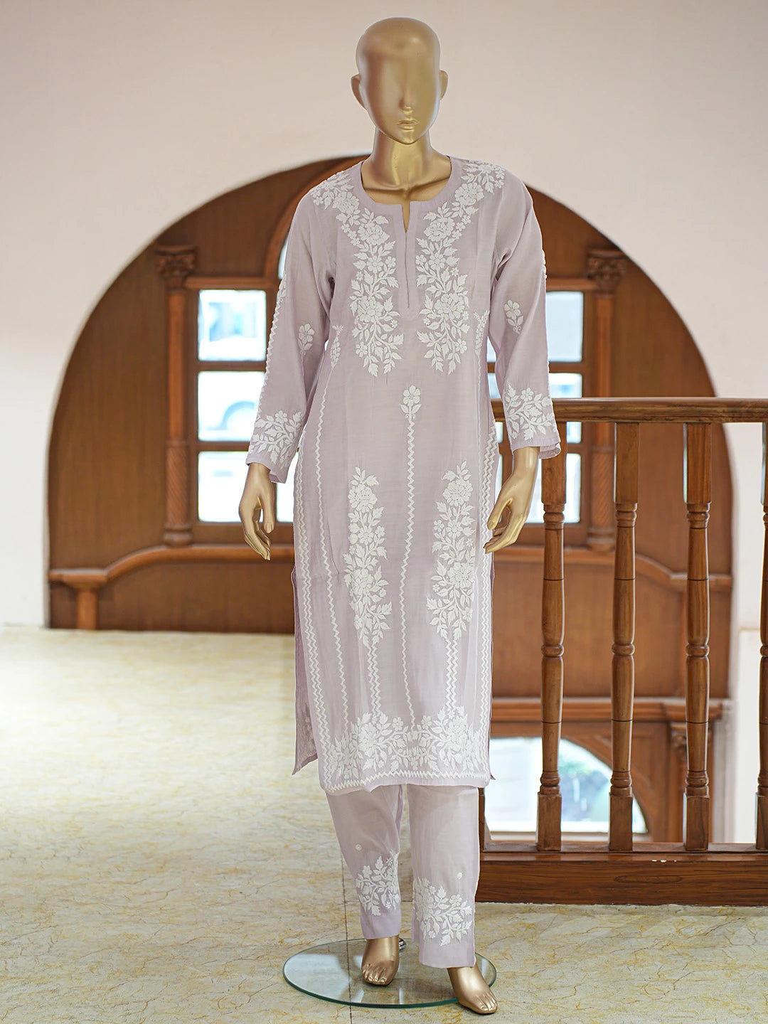 Ada Hand Embroidered Lavender Chanderi Lucknowi Chikankari Co-Ord Set 01A845898