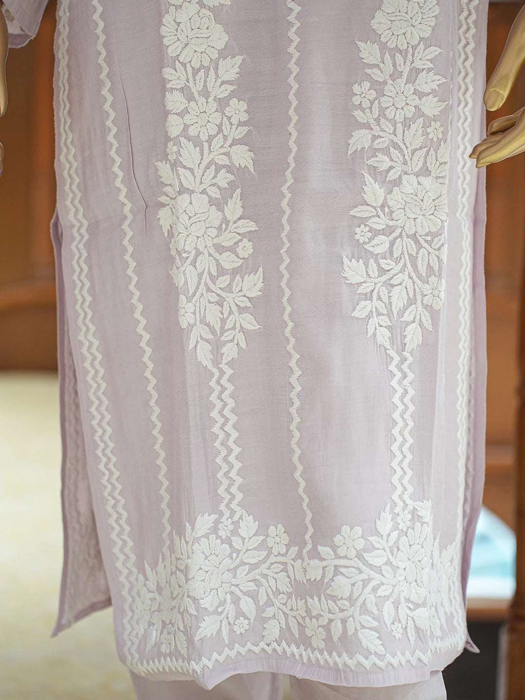Ada Hand Embroidered Lavender Chanderi Lucknowi Chikankari Co-Ord Set 01A845898