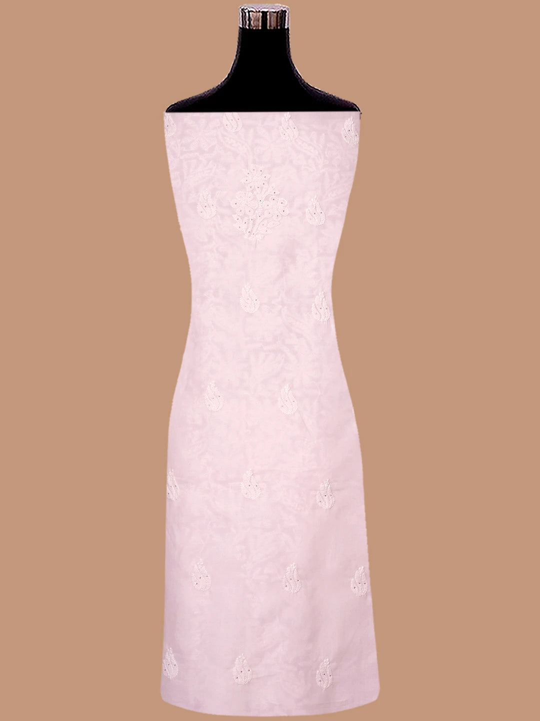 Ada Hand Embroidered Pink Cotton Lucknowi Chikankari Unstitched Suit Piece With Mukaish Work 01A847352