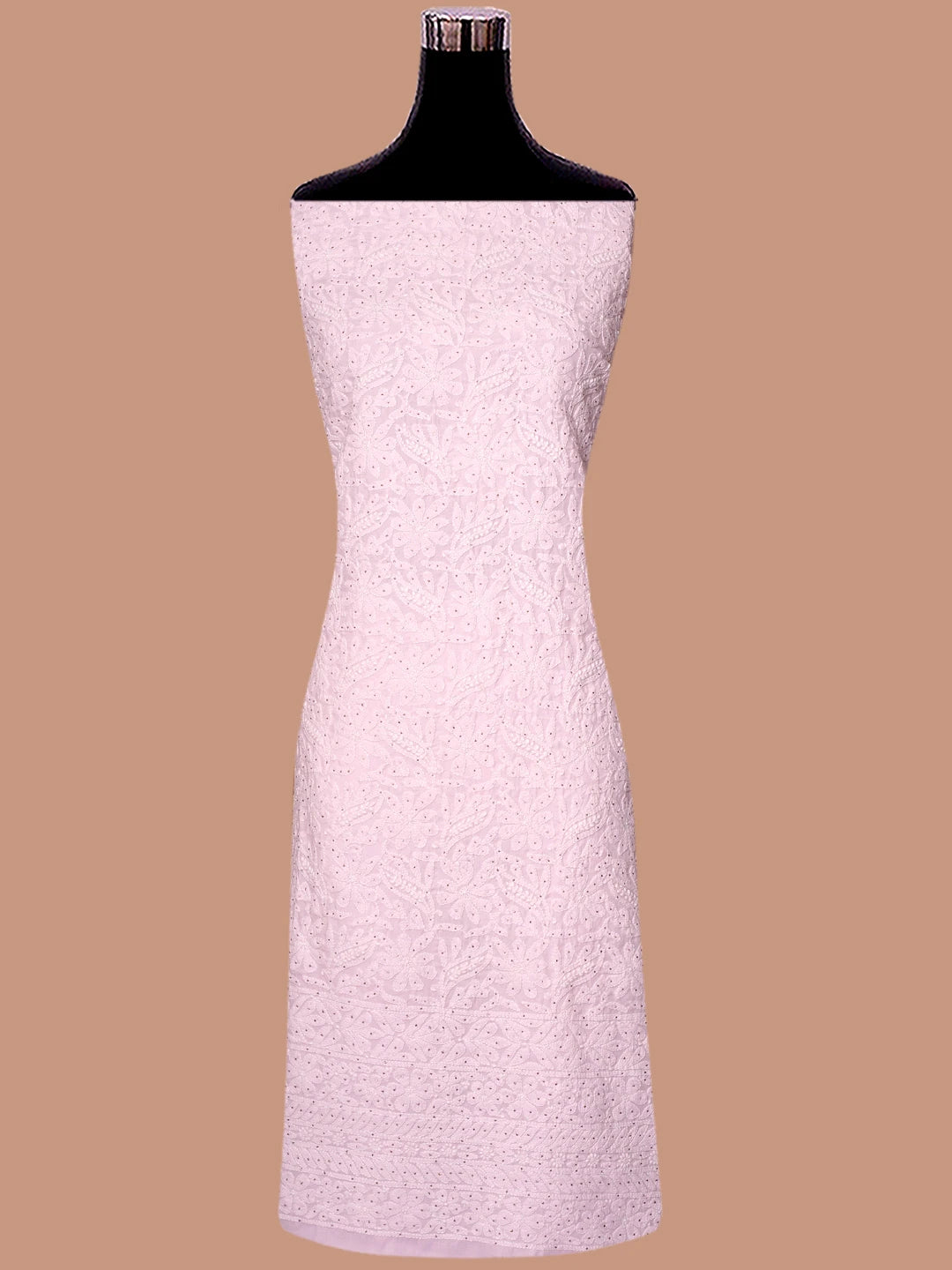 Ada Hand Embroidered Pink Cotton Lucknowi Chikankari Unstitched Suit Piece With Mukaish Work 01A847352