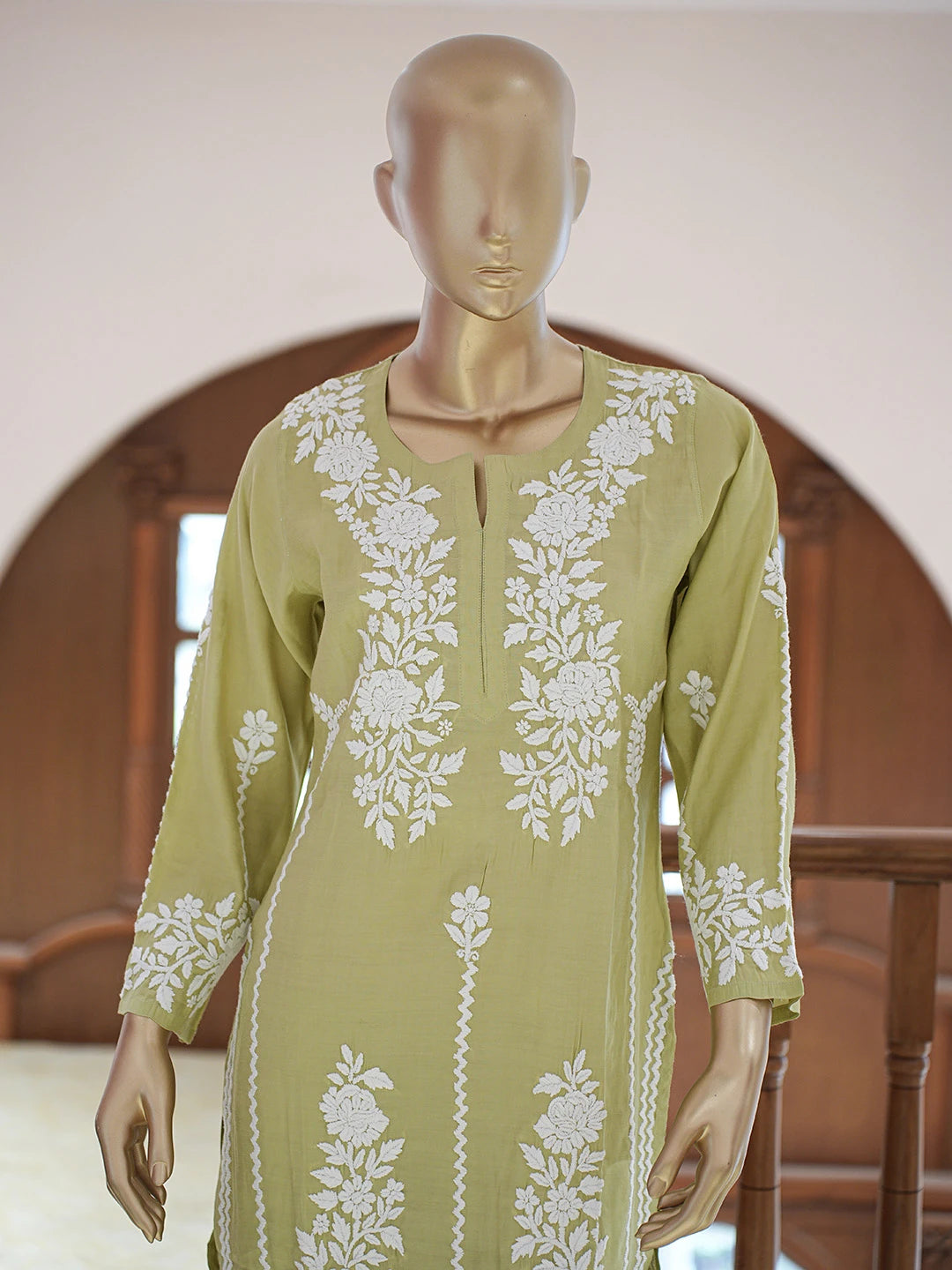 Ada Hand Embroidered Pistachio Green Chanderi Lucknowi Chikankari Co-Ord Set 01A845969