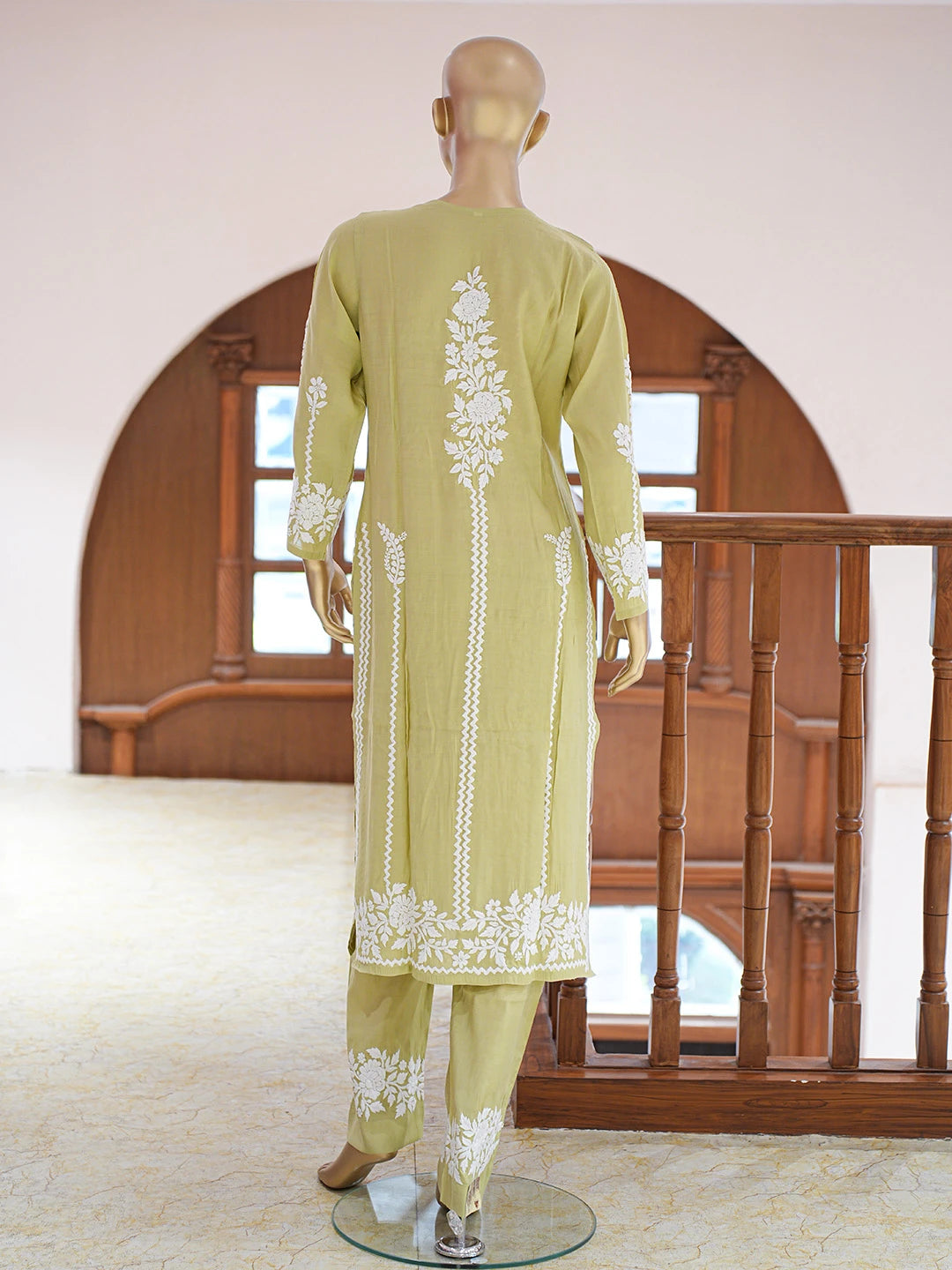 Ada Hand Embroidered Pistachio Green Chanderi Lucknowi Chikankari Co-Ord Set 01A845969