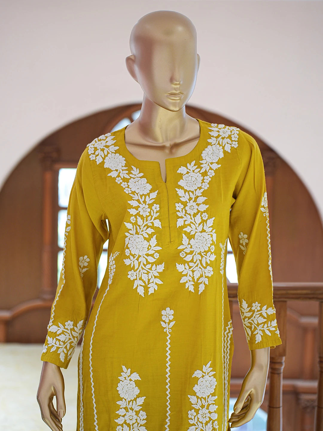 Ada Hand Embroidered Citrine Yellow Chanderi Lucknowi Chikankari Co-Ord Set 01A845937