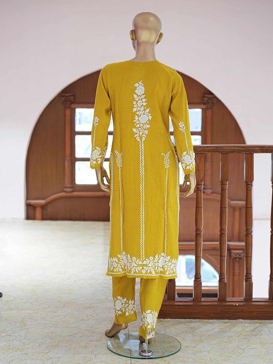 Ada Hand Embroidered Citrine Yellow Chanderi Lucknowi Chikankari Co-Ord Set 01A845937