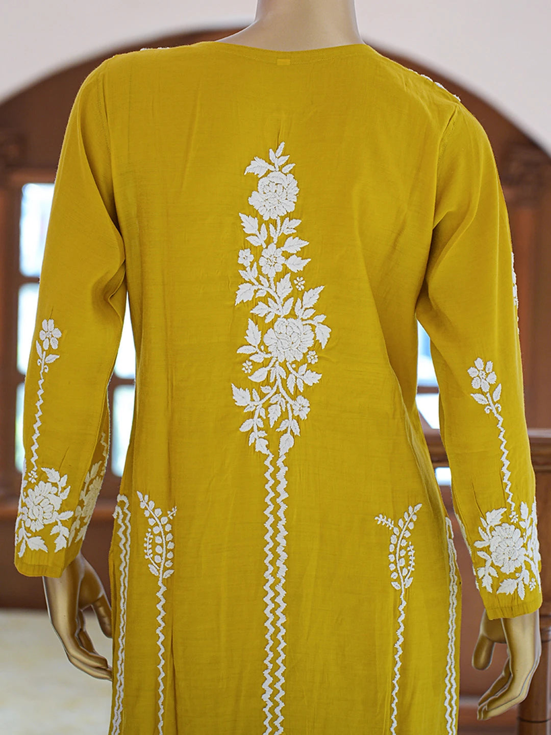 Ada Hand Embroidered Citrine Yellow Chanderi Lucknowi Chikankari Co-Ord Set 01A845937