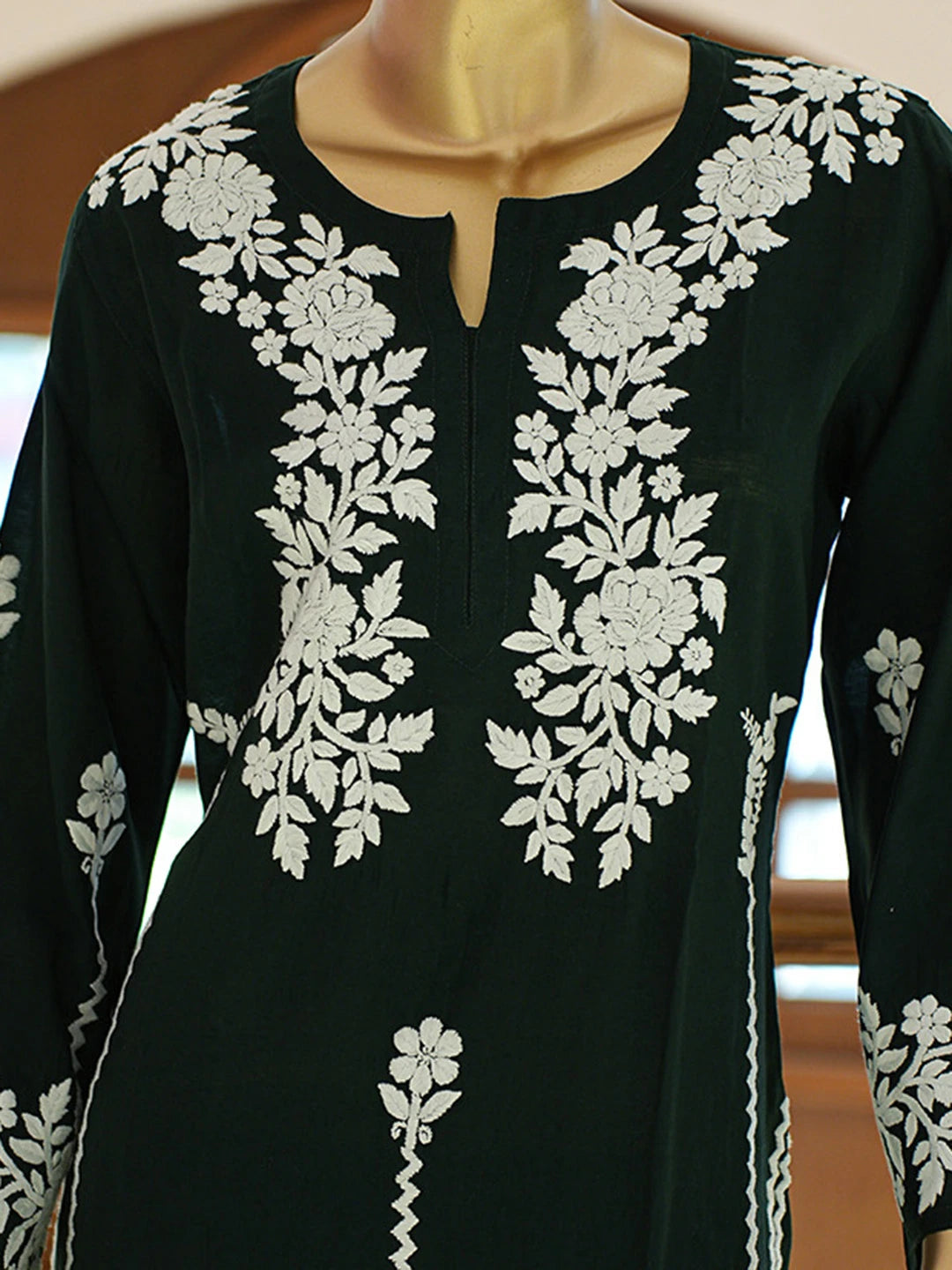 Ada Hand Embroidered Bottle Green Chanderi Lucknowi Chikankari Co-Ord Set 01A845991