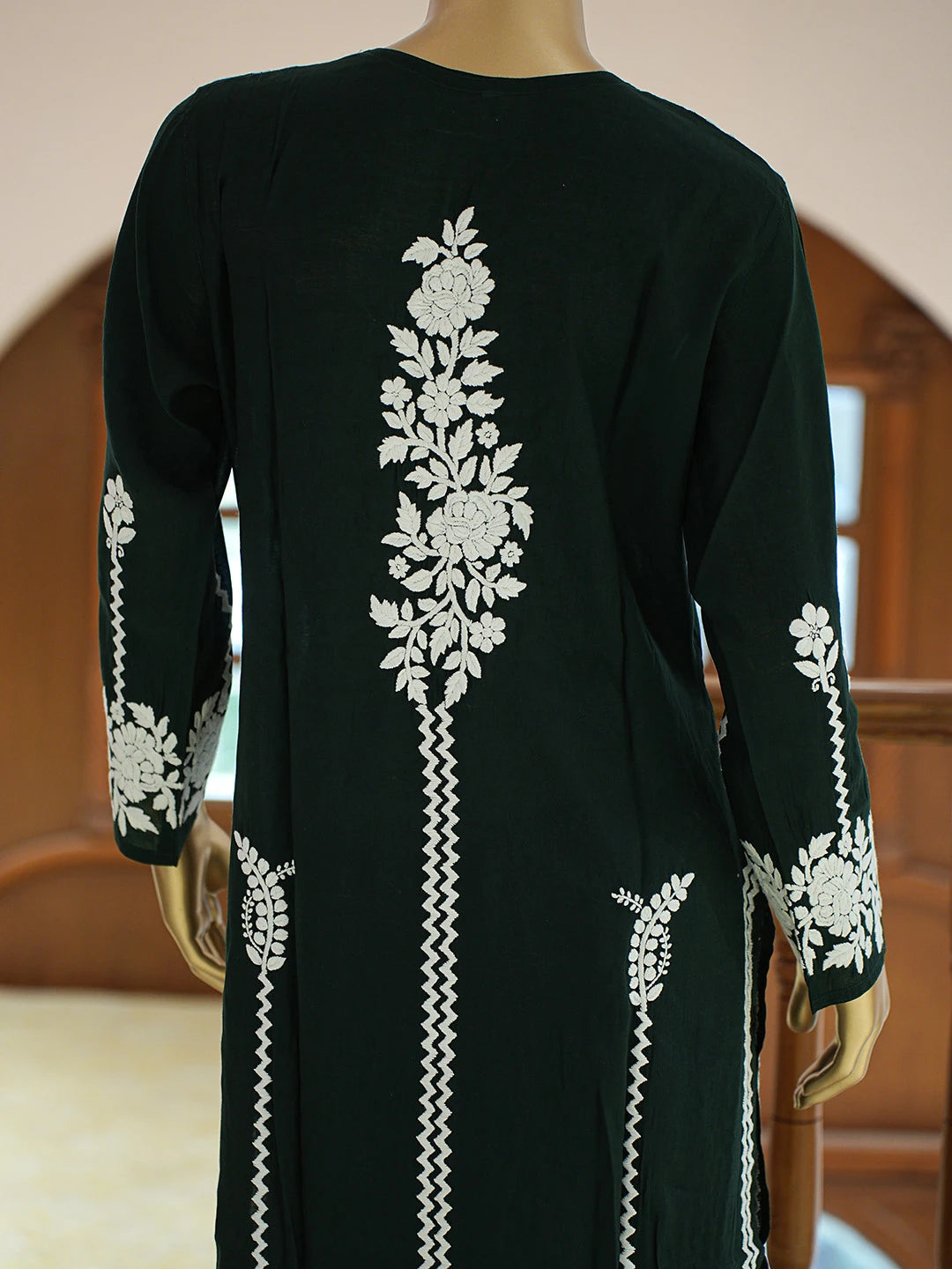 Ada Hand Embroidered Bottle Green Chanderi Lucknowi Chikankari Co-Ord Set 01A845991