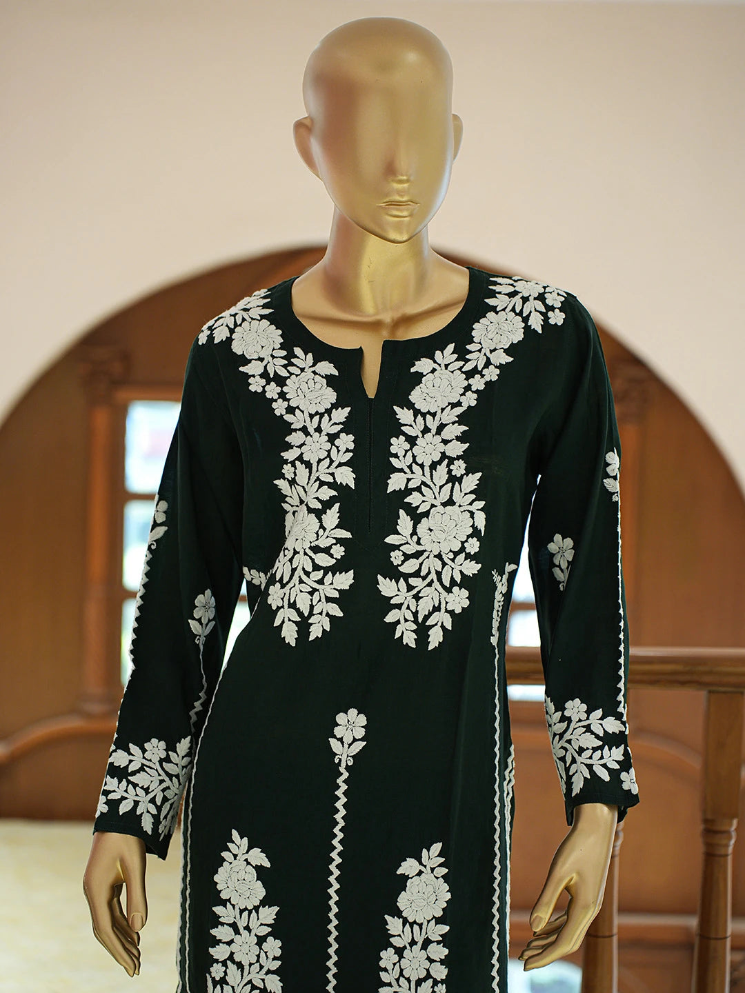 Ada Hand Embroidered Bottle Green Chanderi Lucknowi Chikankari Co-Ord Set 01A845991