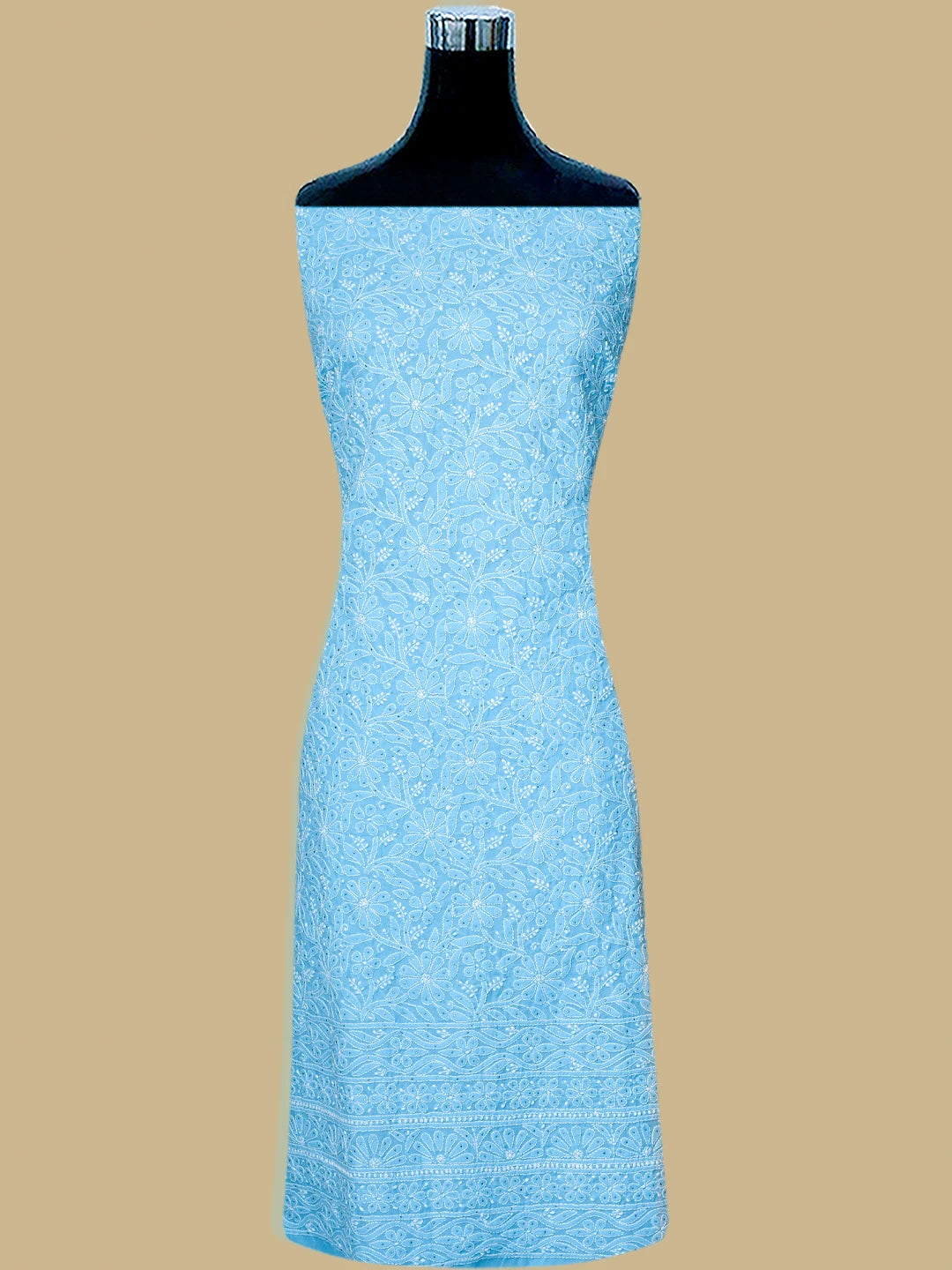 Ada Hand Embroidered Blue Cotton Lucknowi Chikankari Unstitched Suit Piece With Mukaish Work 01A847358