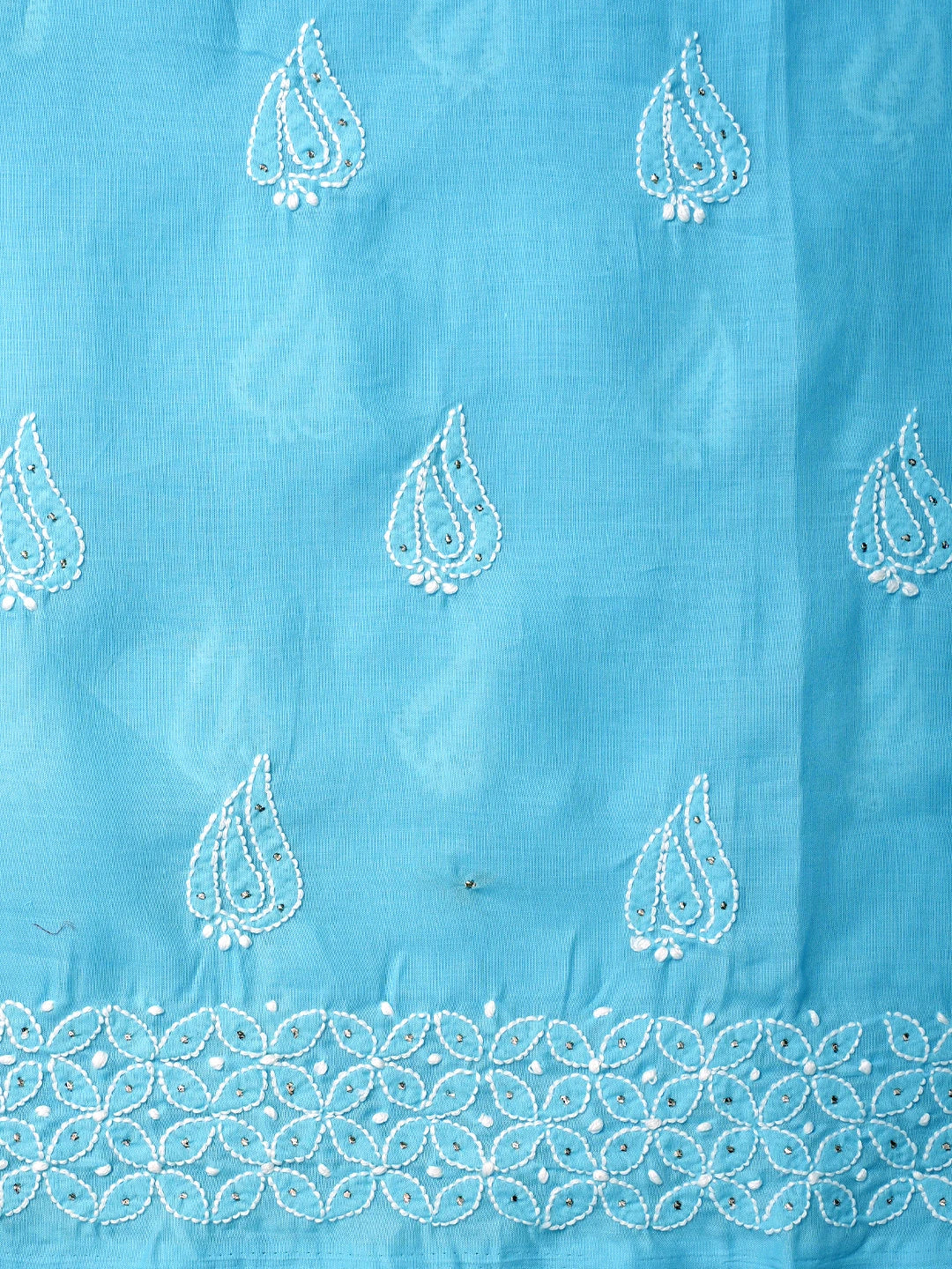 Ada Hand Embroidered Blue Cotton Lucknowi Chikankari Unstitched Suit Piece With Mukaish Work 01A847358