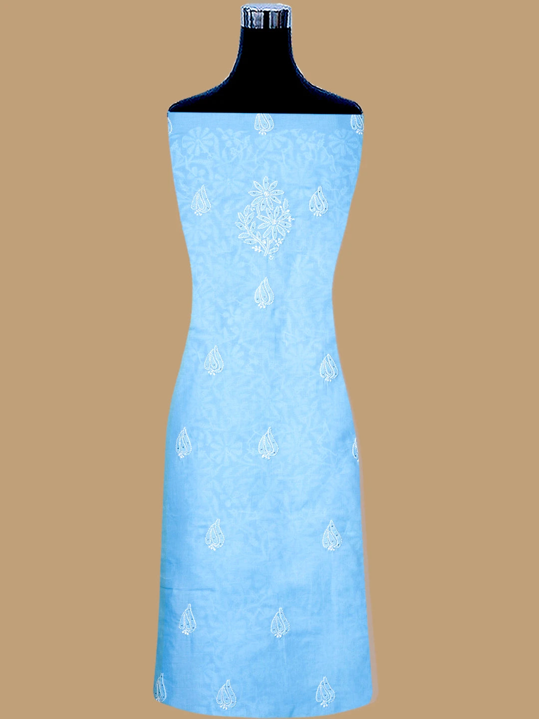 Ada Hand Embroidered Blue Cotton Lucknowi Chikankari Unstitched Suit Piece With Mukaish Work 01A847358
