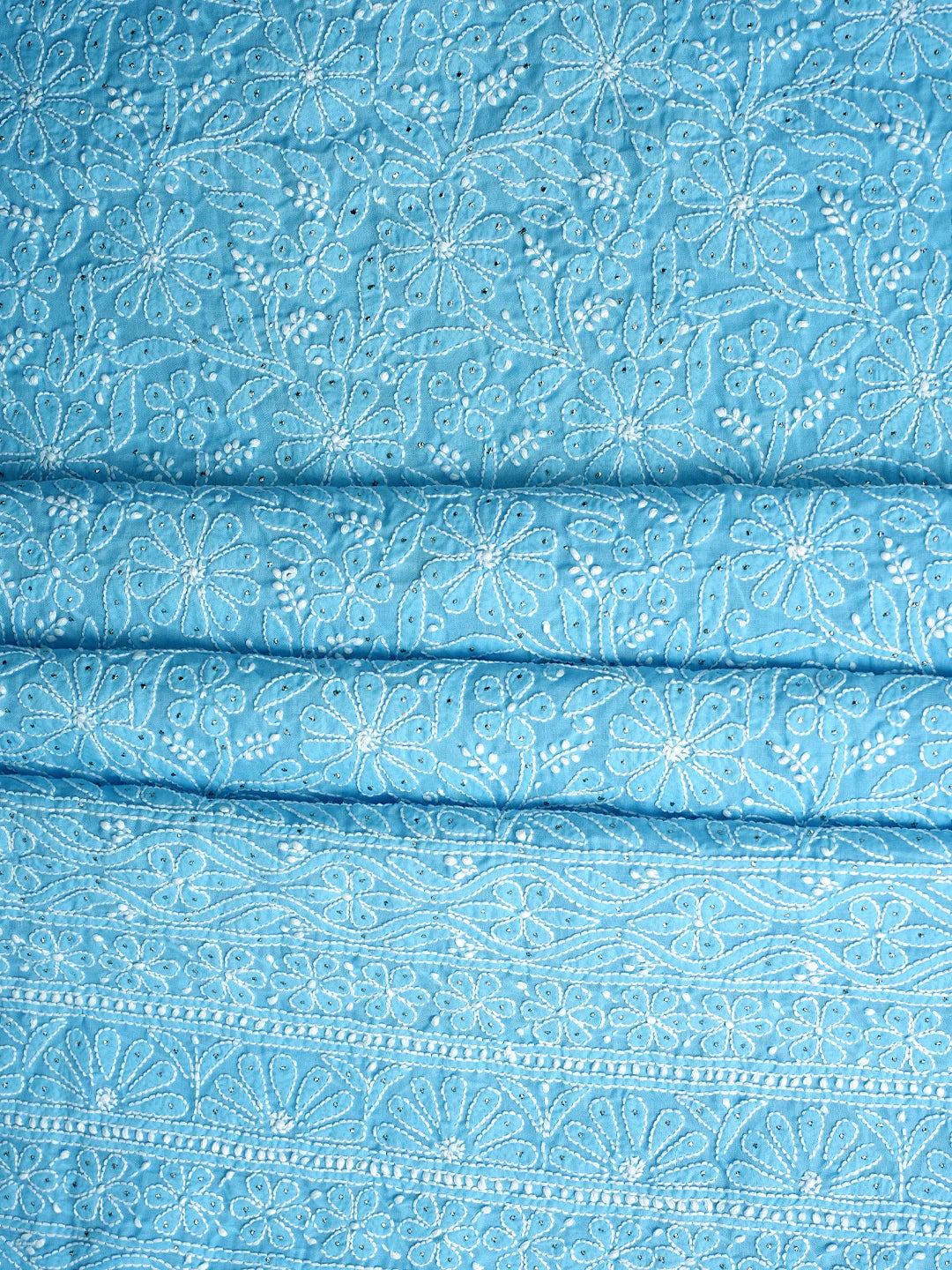 Ada Hand Embroidered Blue Cotton Lucknowi Chikankari Unstitched Suit Piece With Mukaish Work 01A847358