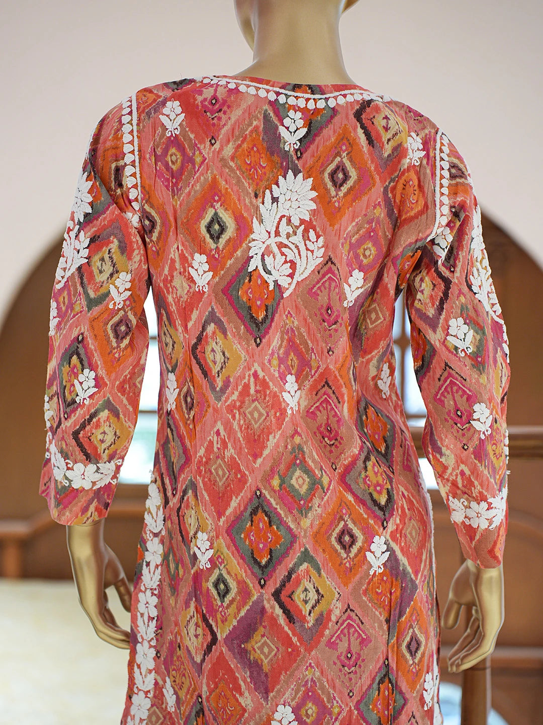 Ada Hand Embroidered Carrot Pink Chanderi Silk Lucknowi Chikankari Co-Ord Set 01A835339