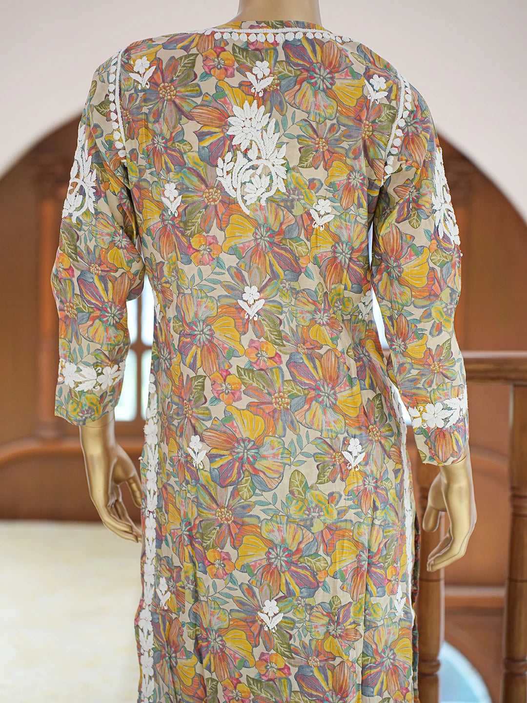 Ada Hand Embroidered Floral Printed Fawn Chanderi Silk Lucknowi Chikankari Co-Ord Set 01A835305