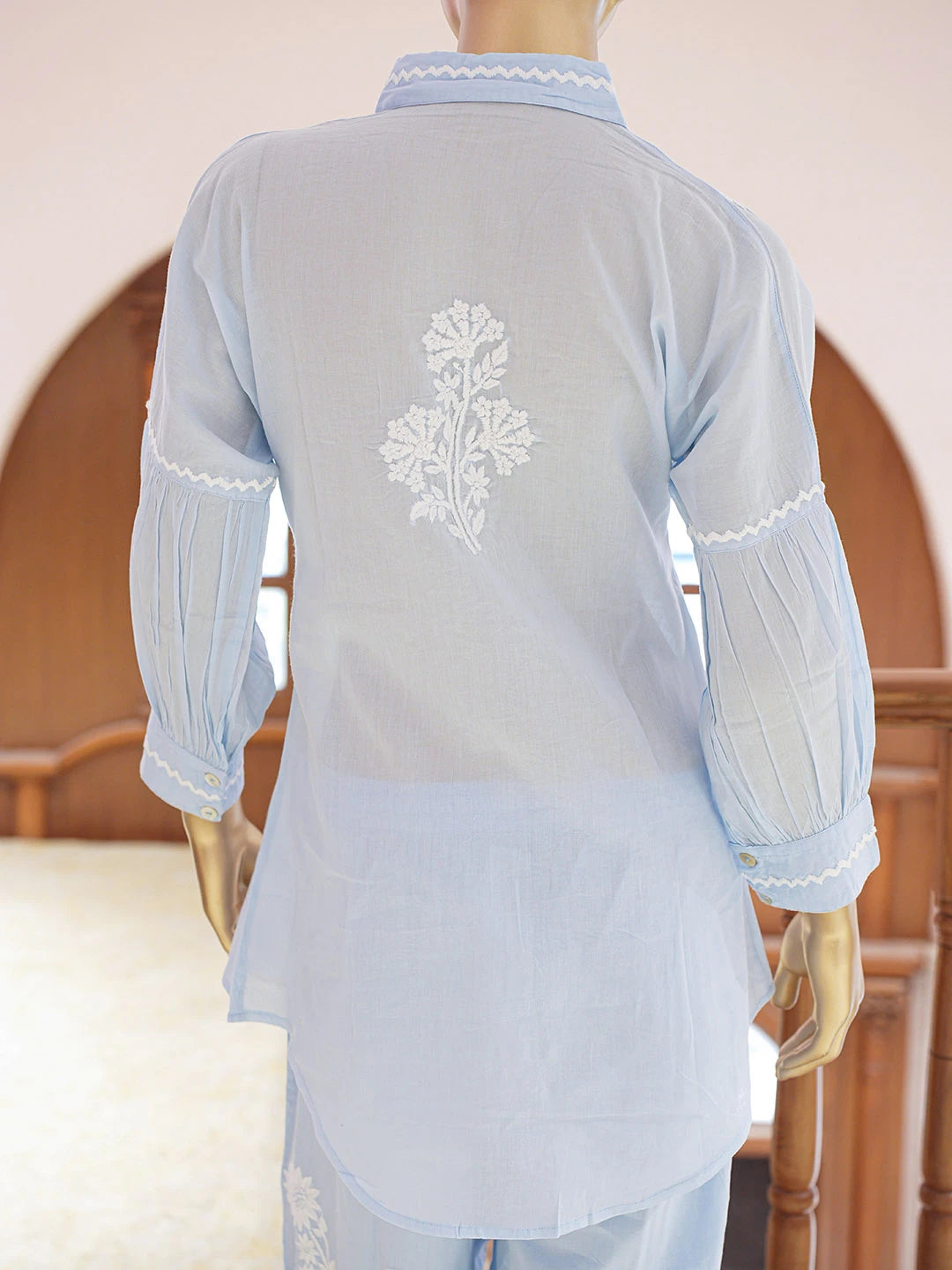 Ada Hand Embroidered Sky Blue Cotton Lucknowi Chikankari Co-Ord Set 01A840588