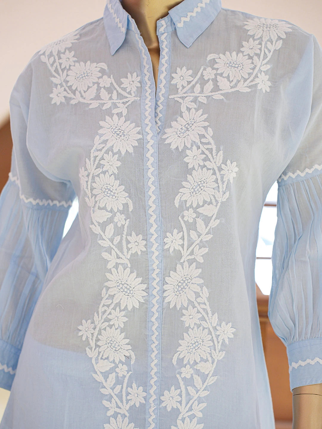 Ada Hand Embroidered Sky Blue Cotton Lucknowi Chikankari Co-Ord Set 01A840588