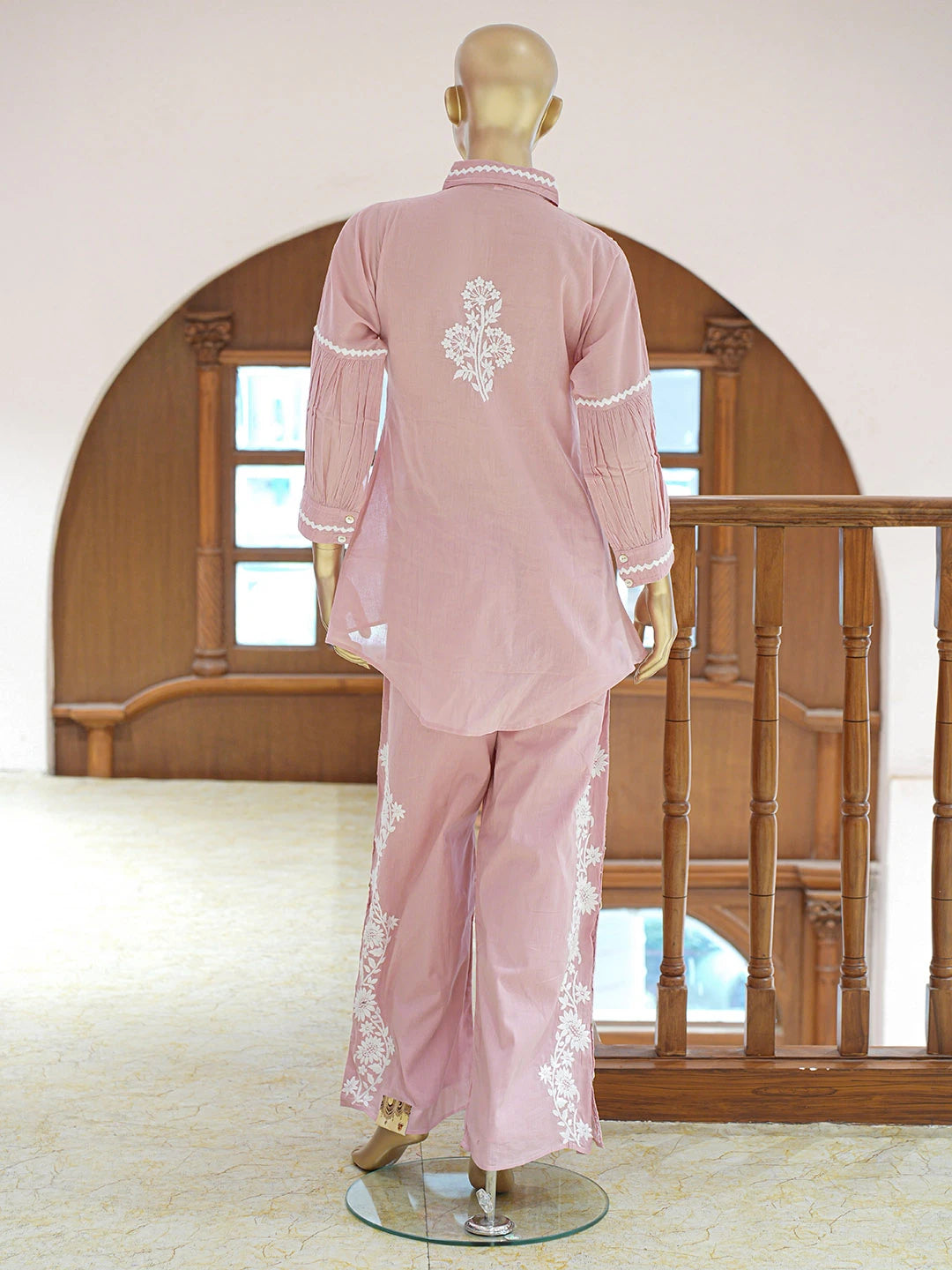 Ada Hand Embroidered Dusty Pink Cotton Lucknowi Chikankari Co-Ord Set 01A840572