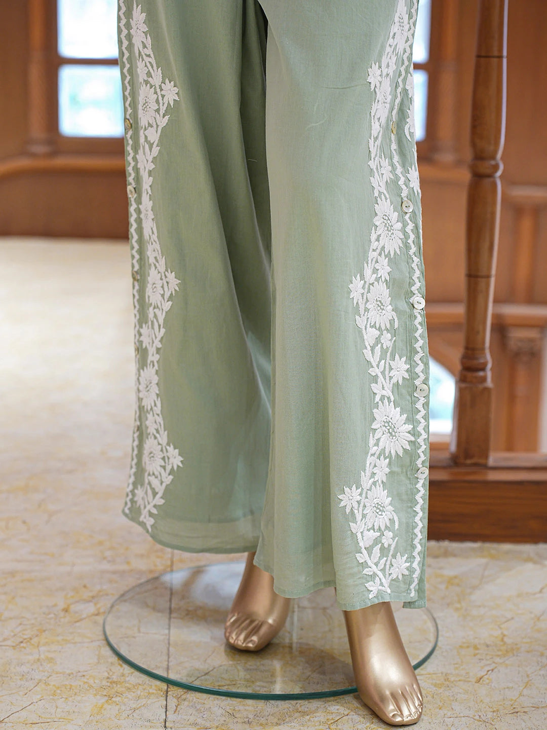 Ada Hand Embroidered Pistachio Green Cotton Lucknowi Chikankari Co-Ord Set 01A840545