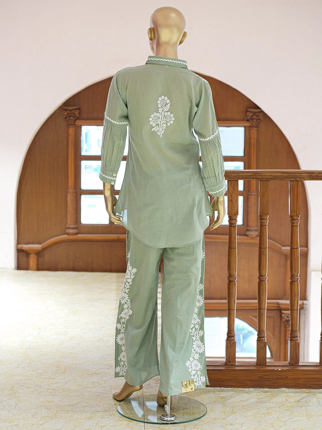 Ada Hand Embroidered Pistachio Green Cotton Lucknowi Chikankari Co-Ord Set 01A840545