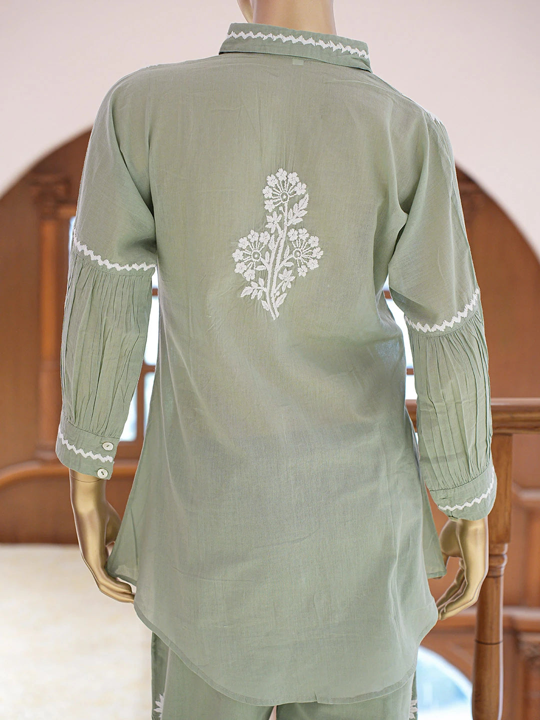 Ada Hand Embroidered Pistachio Green Cotton Lucknowi Chikankari Co-Ord Set 01A840545