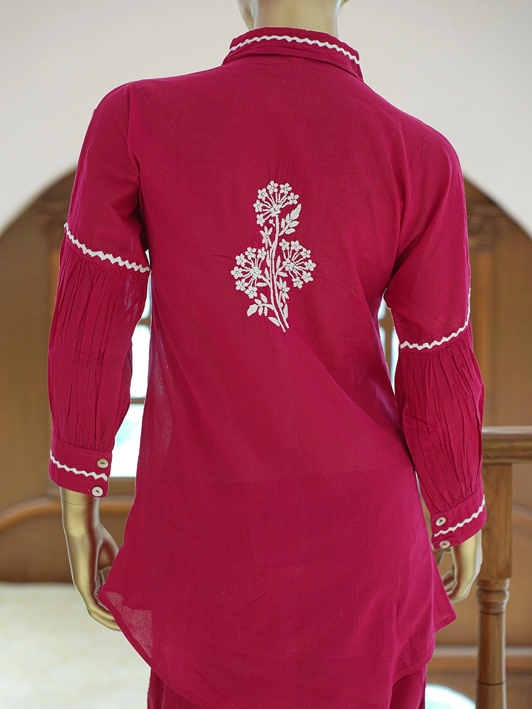 Ada Hand Embroidered Magenta Cotton Lucknowi Chikankari Co-Ord Set 01A840742