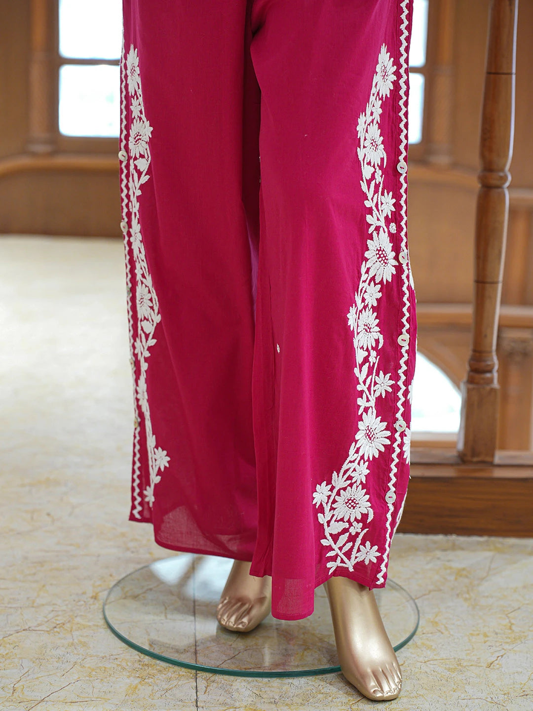 Ada Hand Embroidered Magenta Cotton Lucknowi Chikankari Co-Ord Set 01A840742