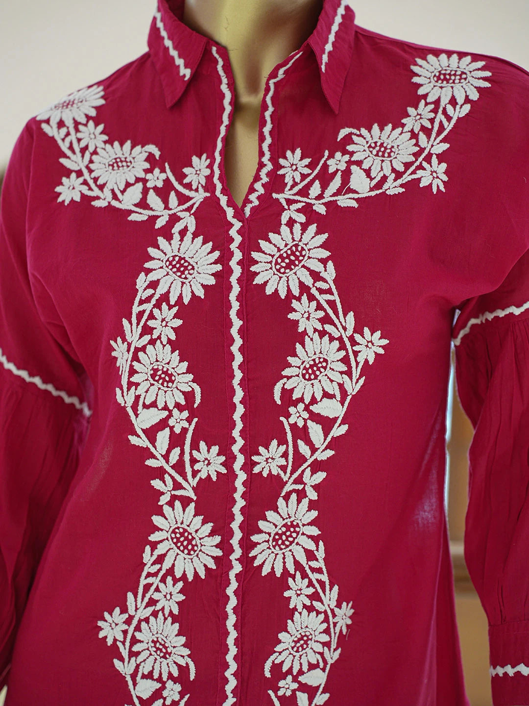 Ada Hand Embroidered Magenta Cotton Lucknowi Chikankari Co-Ord Set 01A840742