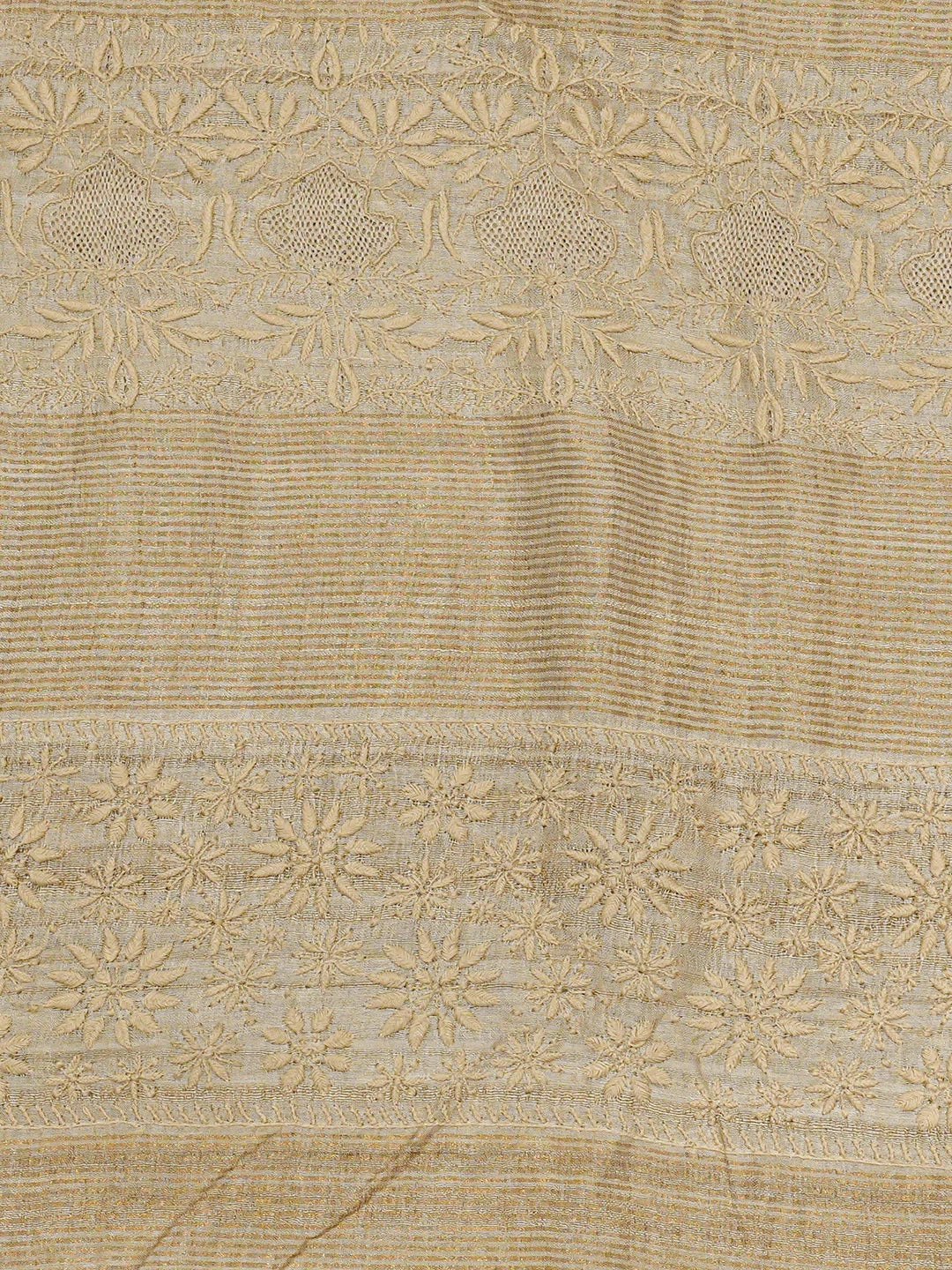 Ada Hand Embroidered Fawn Silk Lucknowi Chikankari Saree and Blouse 01A837059