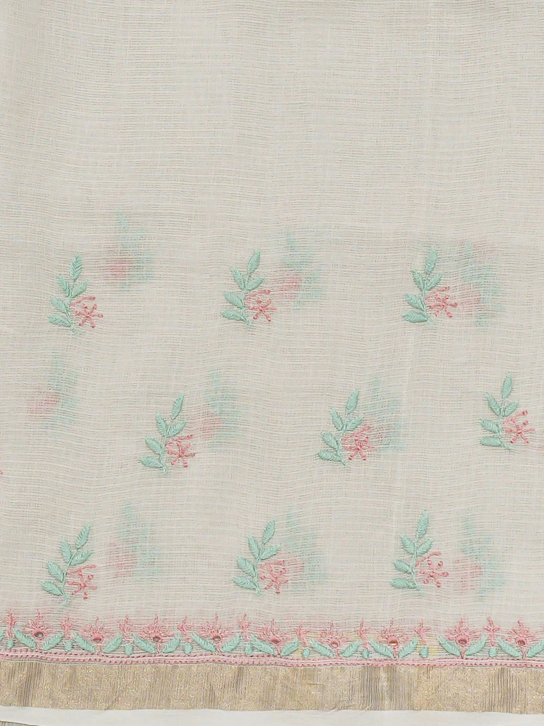 Ada Hand Embroidered White Kota Lucknowi Chikankari Saree and Blouse 01A836809