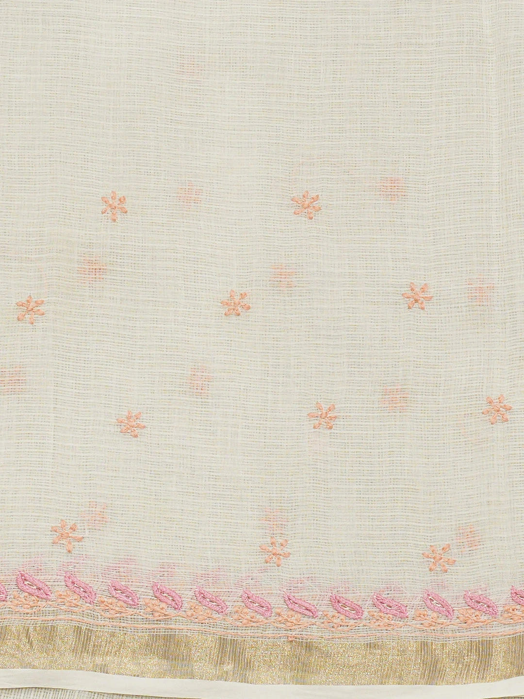 Ada Hand Embroidered White Kota Lucknowi Chikankari Saree and Blouse 01A647448