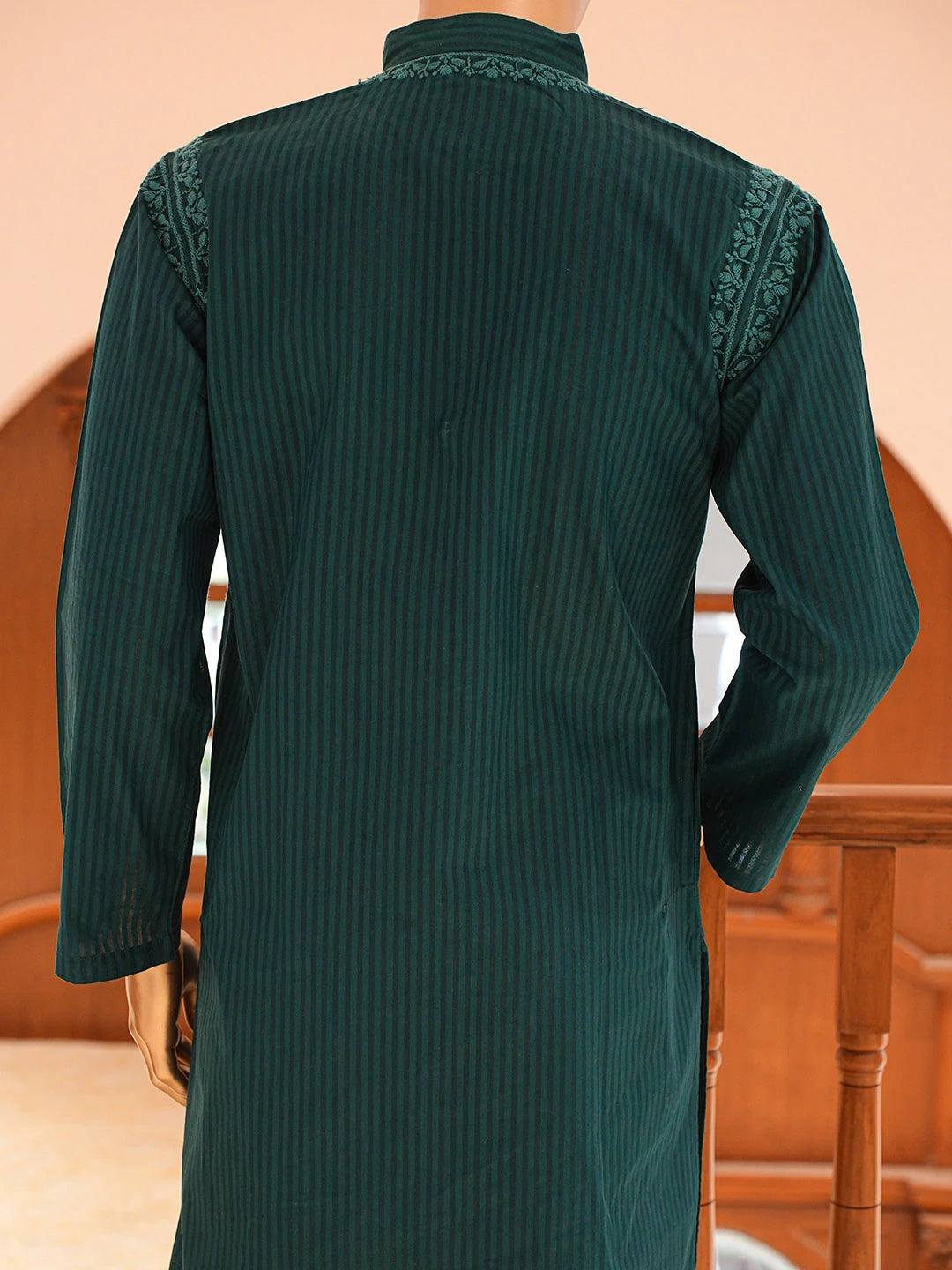 Ada Hand Embroidered Rama Green Cotton Lucknowi Chikankari Stitched Men's Kurta Piece 01A828743