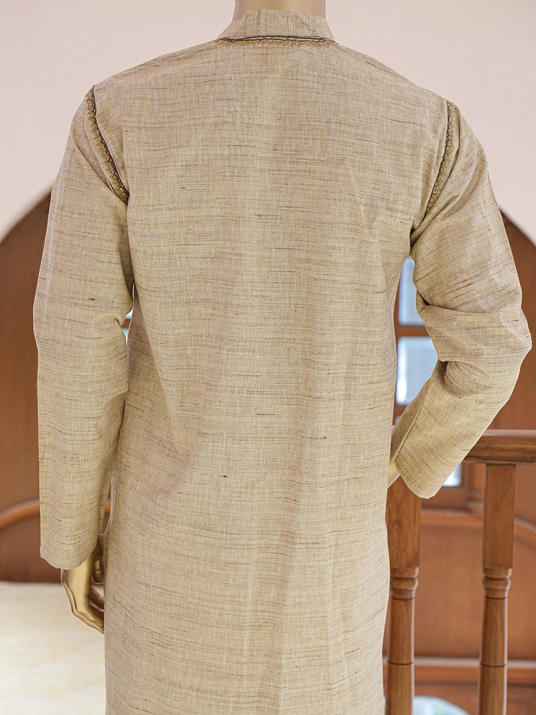 Ada Hand Embroidered Fawn Khadi Cotton Lucknowi Chikankari Stitched Men's Kurta Piece 01A841588