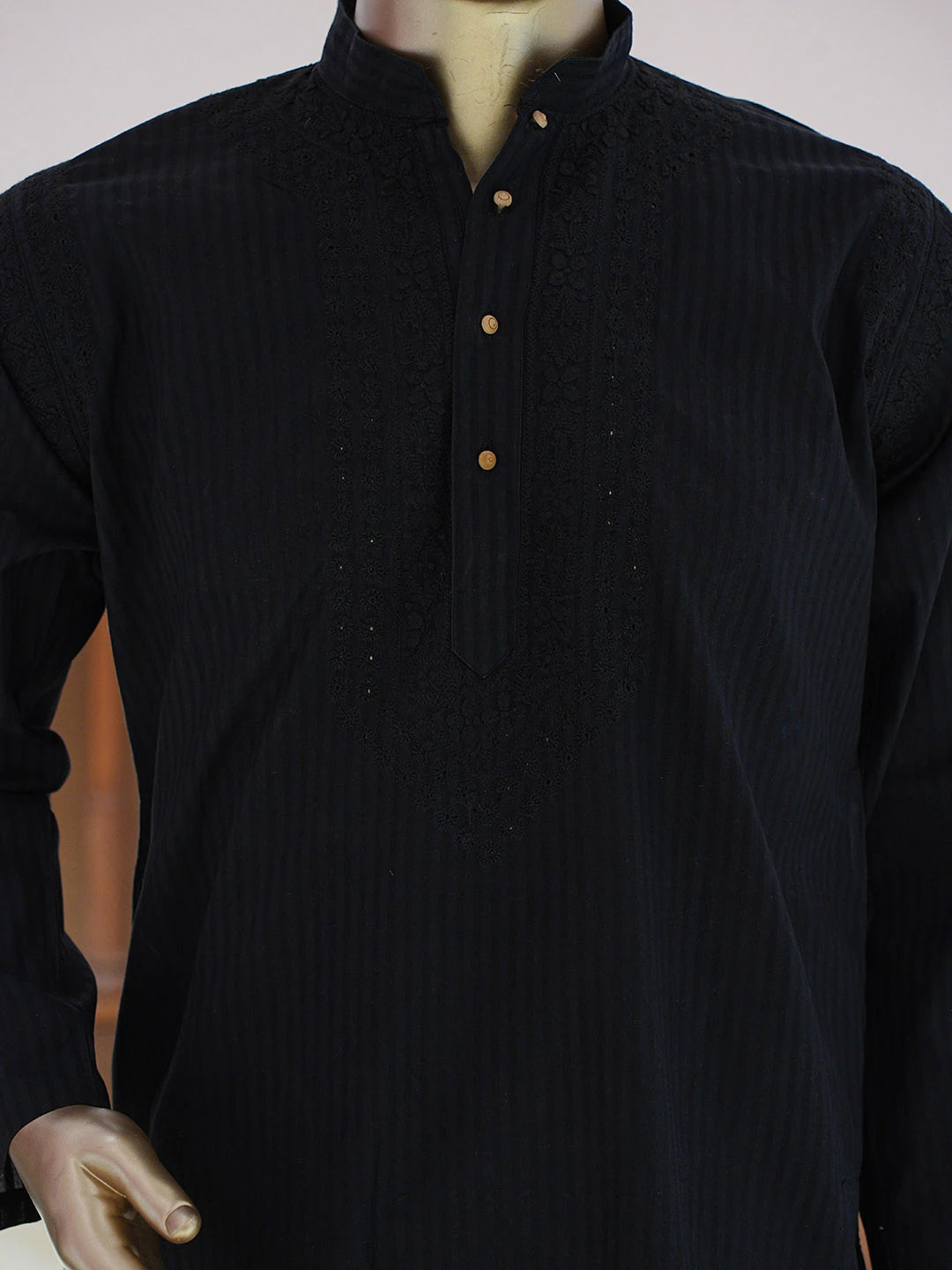 Ada Hand Embroidered Black Cotton Lucknowi Chikankari Stitched Men's Kurta Piece 01A828737