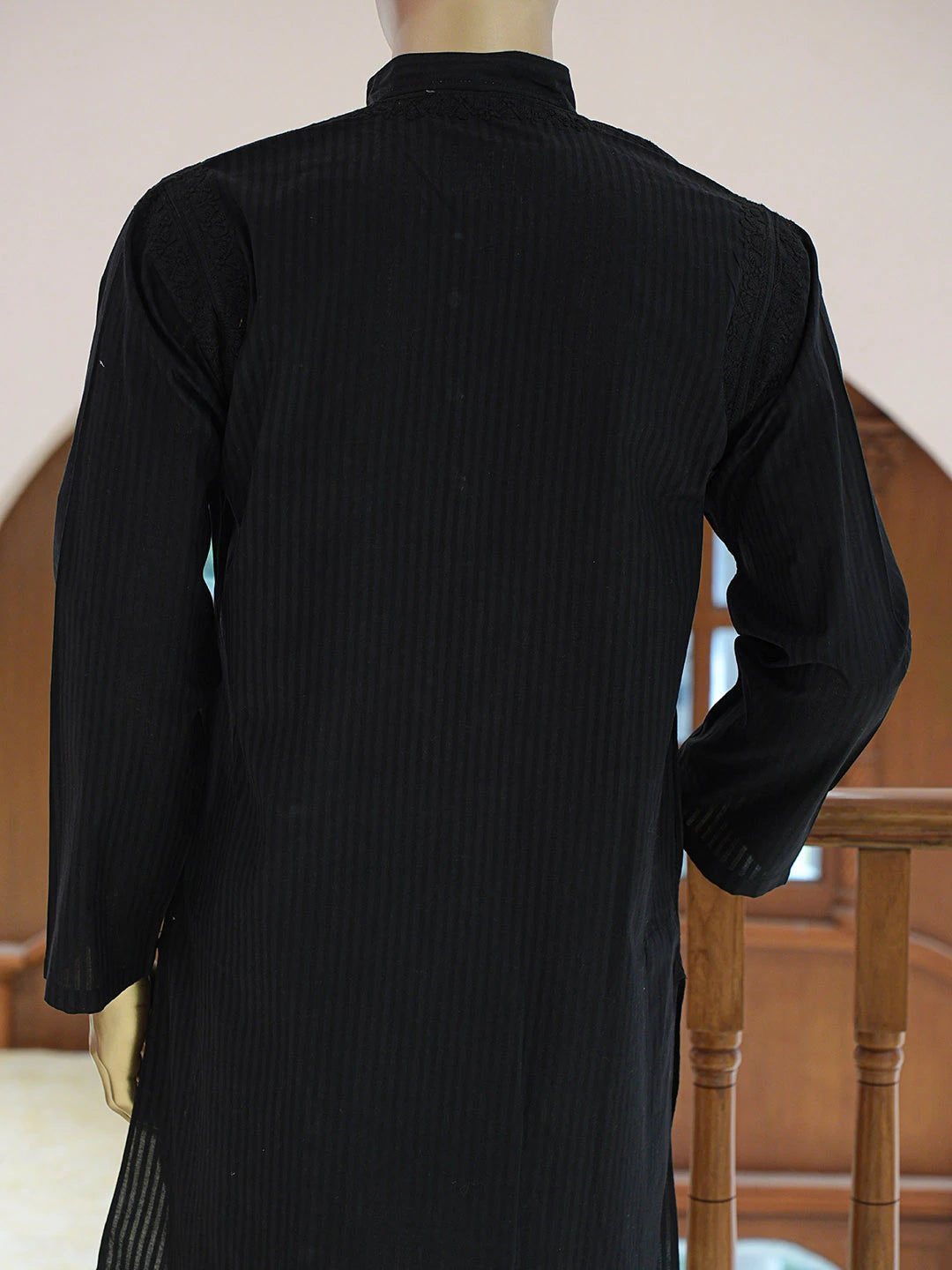 Ada Hand Embroidered Black Cotton Lucknowi Chikankari Stitched Men's Kurta Piece 01A828737