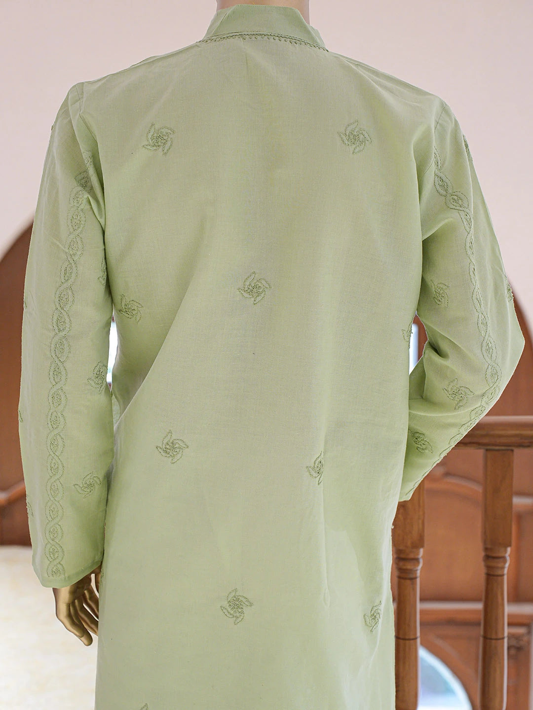 Ada Hand Embroidered Pistachio Green Cotton Lucknowi Chikankari Stitched Men's Kurta Piece 01A848749
