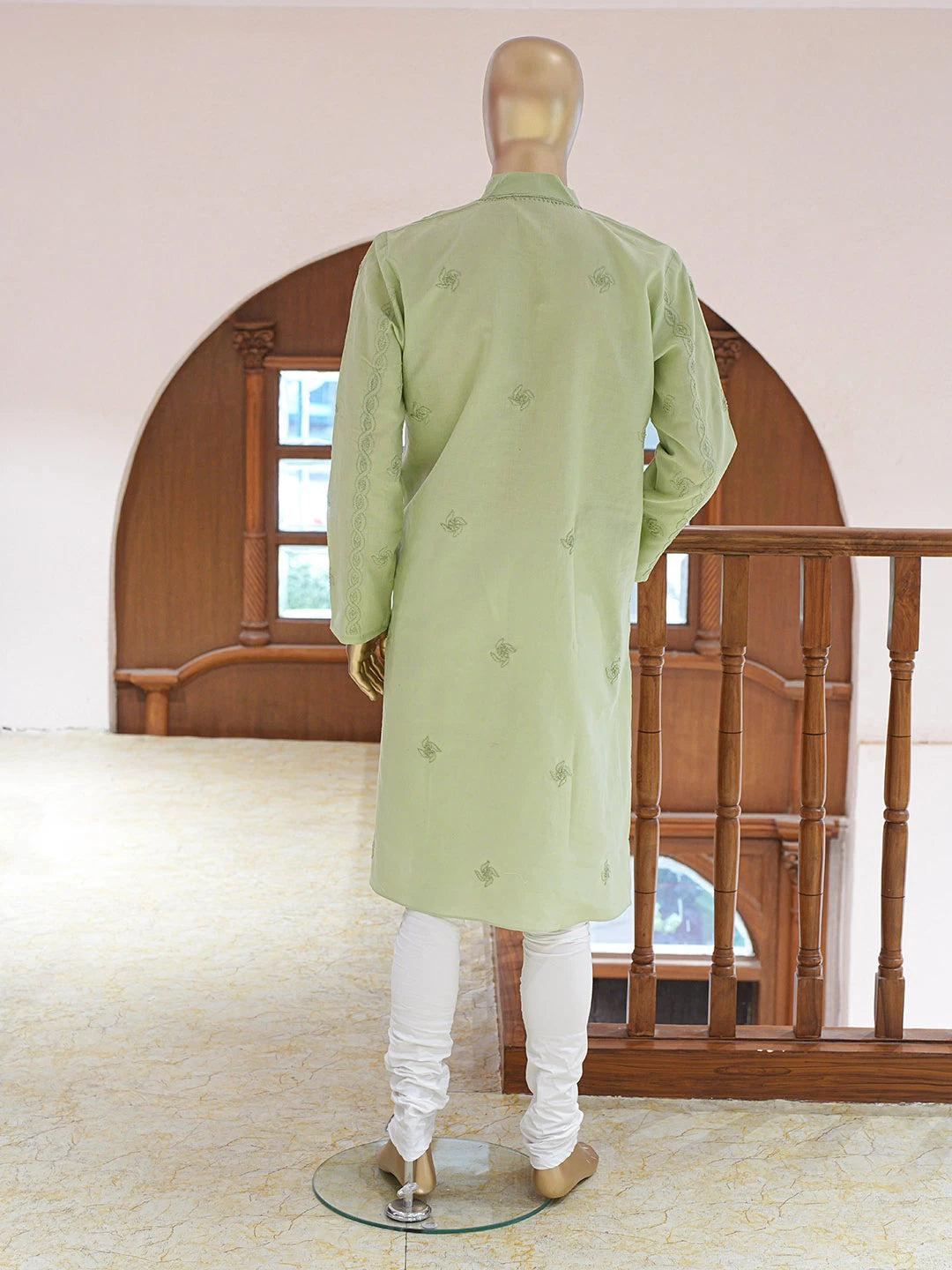 Ada Hand Embroidered Pistachio Green Cotton Lucknowi Chikankari Stitched Men's Kurta Piece 01A848749
