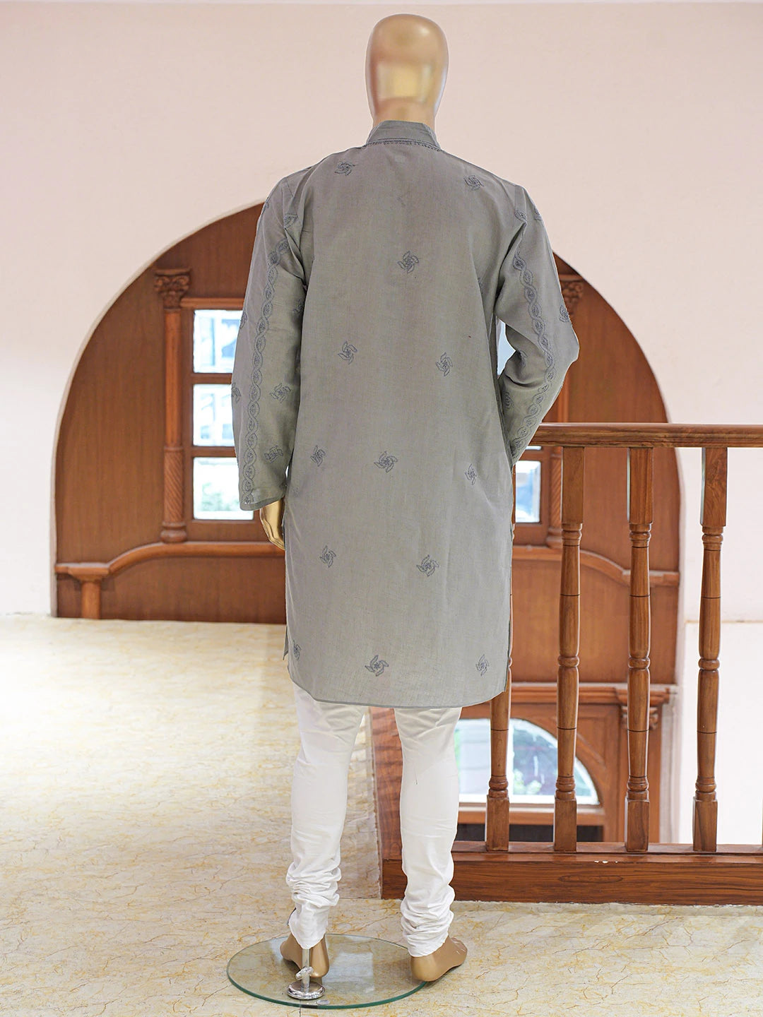 Ada Hand Embroidered Grey Cotton Lucknowi Chikankari Stitched Men's Kurta Piece 01A848719