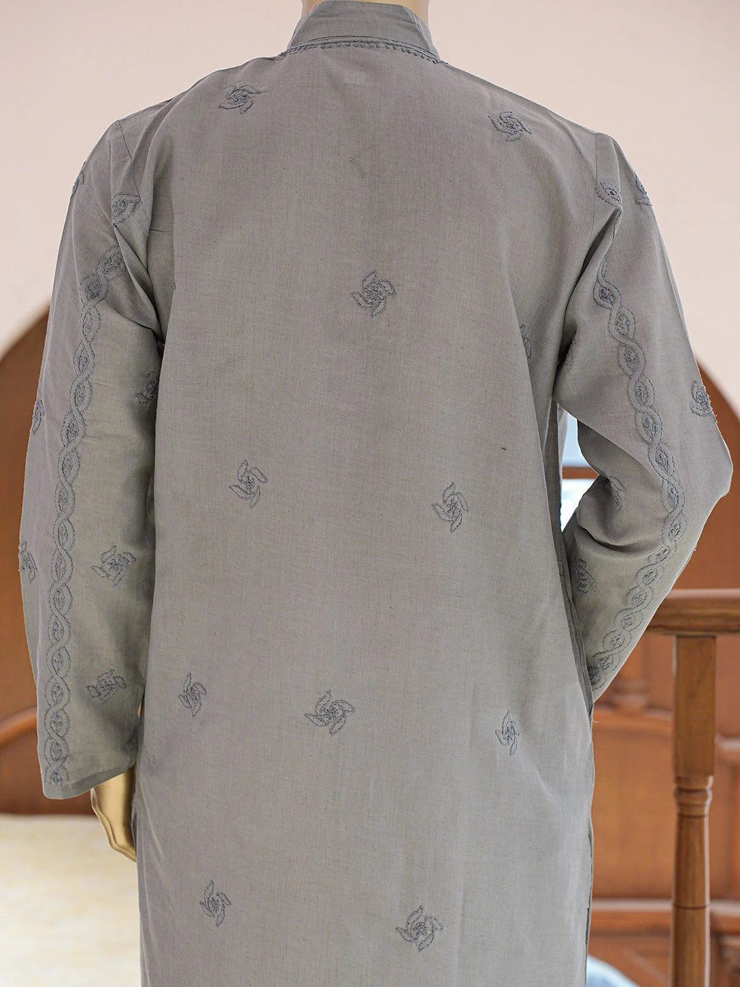 Ada Hand Embroidered Grey Cotton Lucknowi Chikankari Stitched Men's Kurta Piece 01A848719