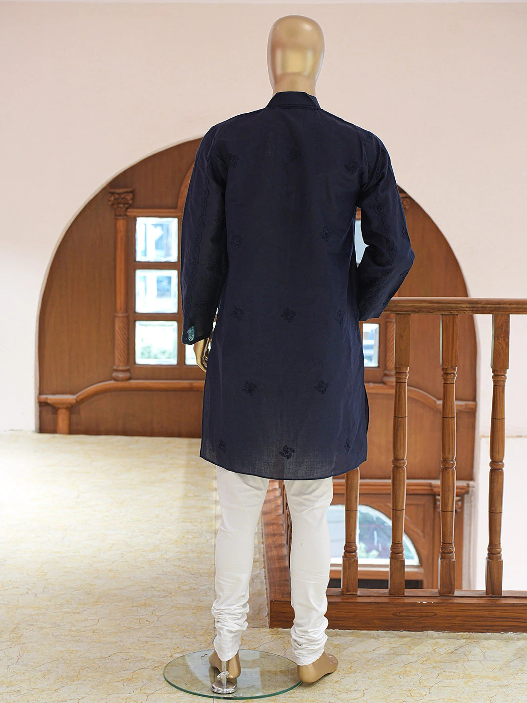 Ada Hand Embroidered Navy Blue Cotton Lucknowi Chikankari Stitched Men's Kurta Piece 01A848729