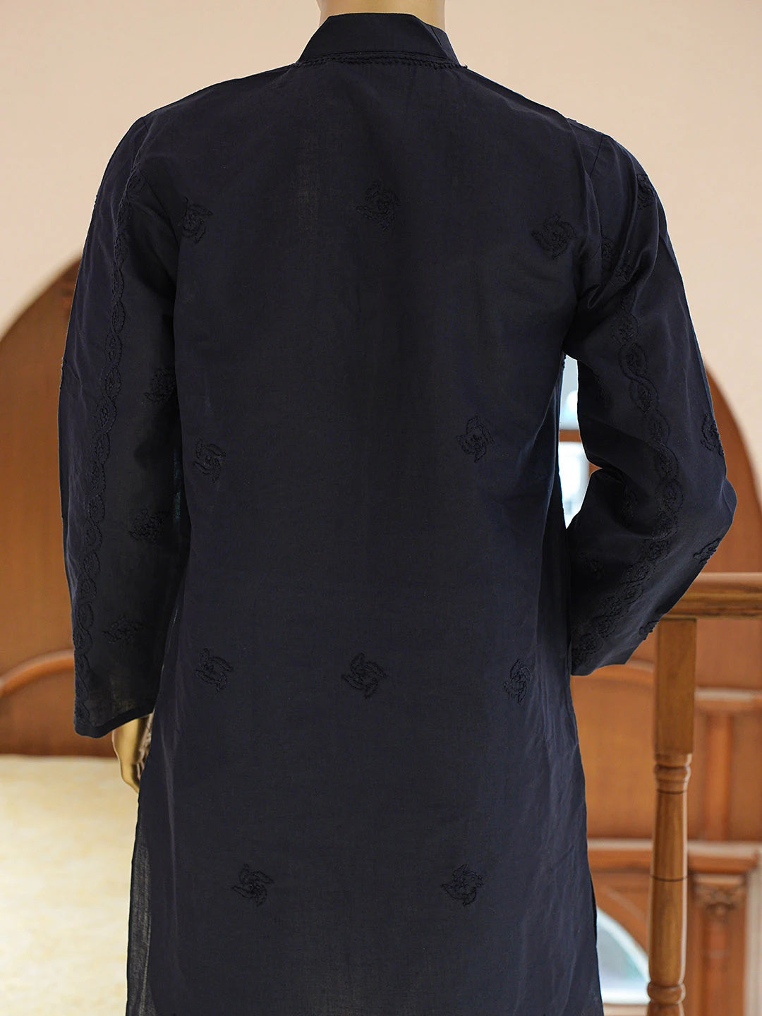 Ada Hand Embroidered Navy Blue Cotton Lucknowi Chikankari Stitched Men's Kurta Piece 01A848729