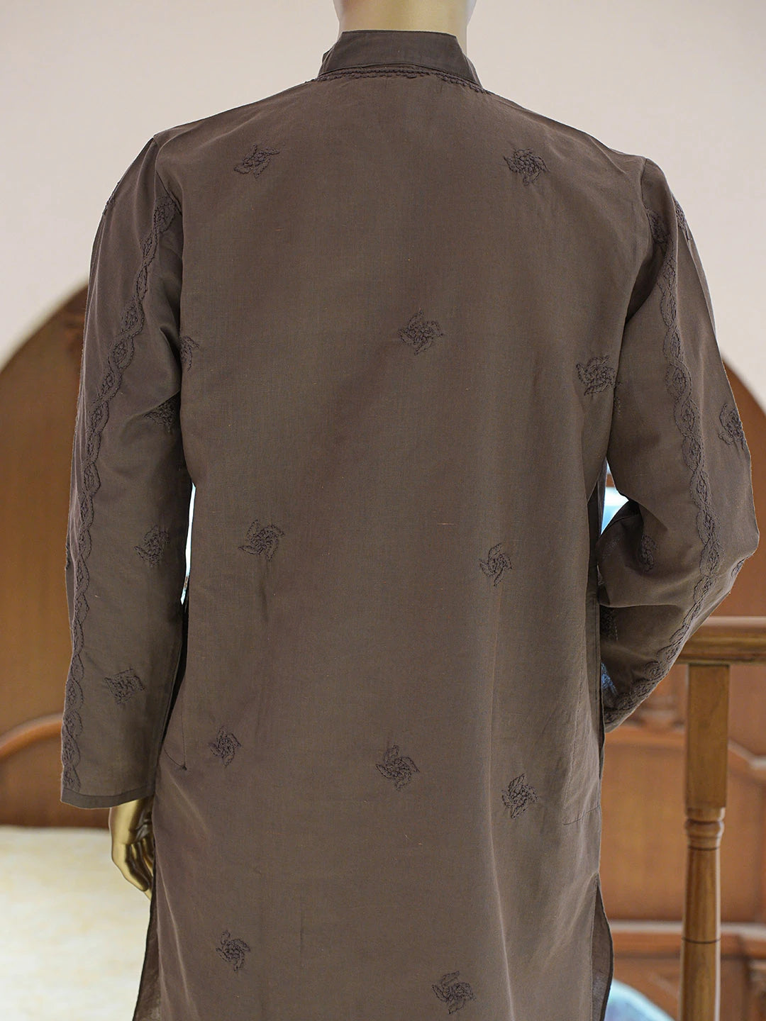 Ada Hand Embroidered Brown Cotton Lucknowi Chikankari Stitched Men's Kurta Piece 01A848744