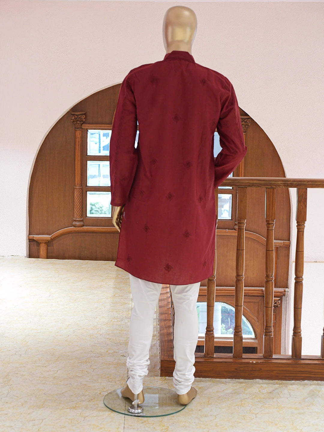 Ada Hand Embroidered Maroon Cotton Lucknowi Chikankari Stitched Men's Kurta Piece 01A848736