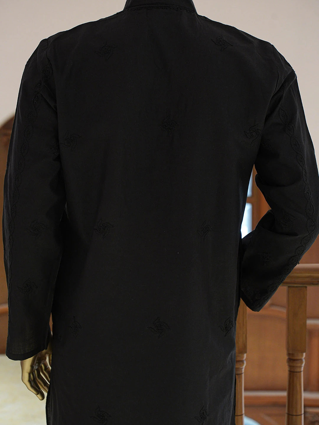 Ada Hand Embroidered Black Cotton Lucknowi Chikankari Stitched Men's Kurta Piece 01A848723