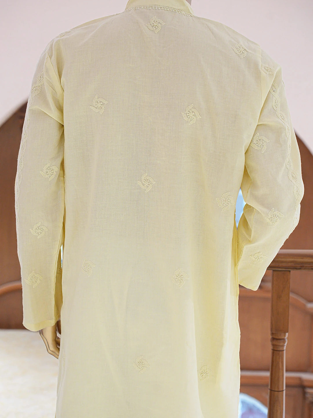 Ada Hand Embroidered Lemon Cotton Lucknowi Chikankari Stitched Men's Kurta Piece 01A848754