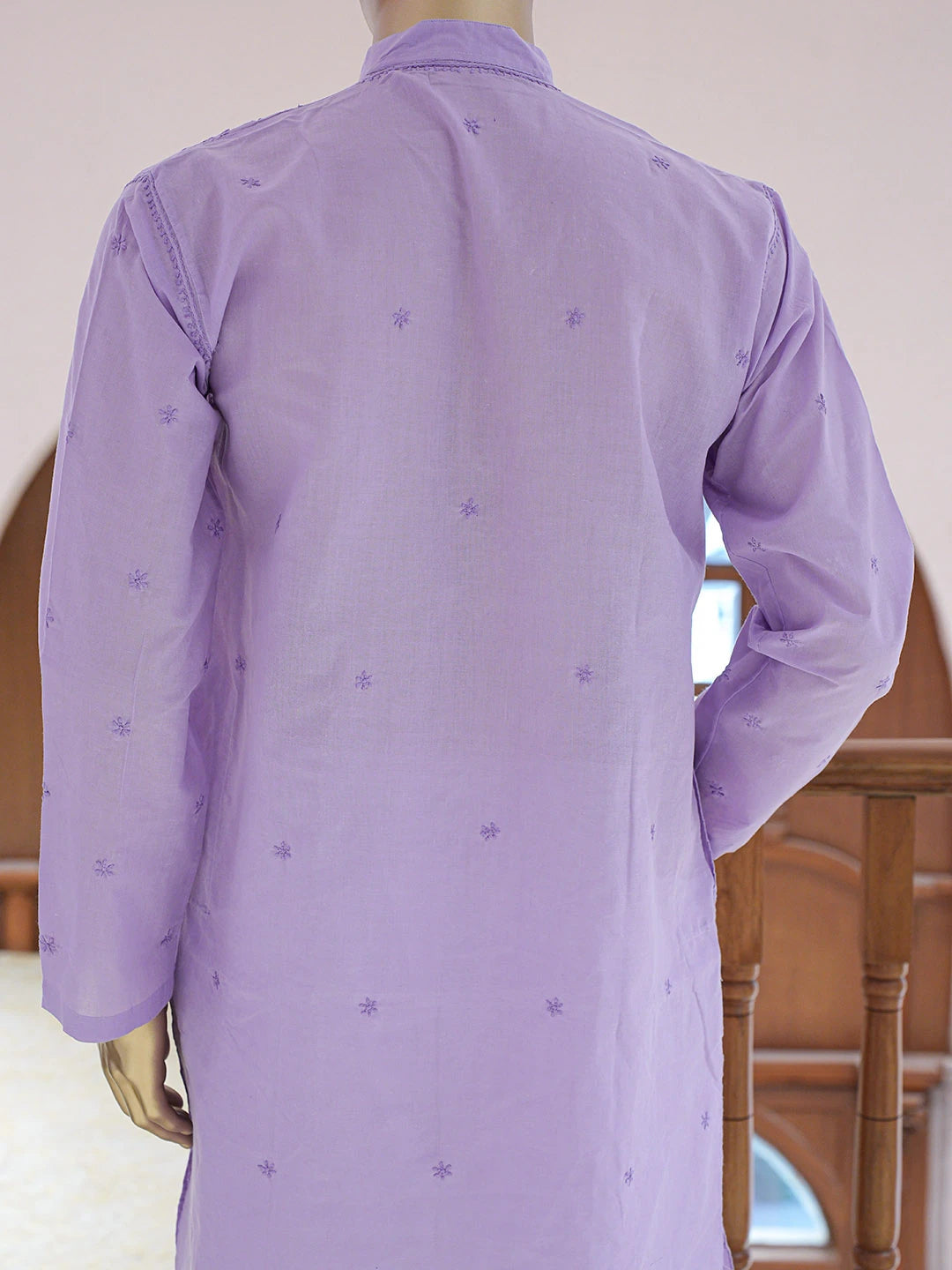 Ada Hand Embroidered Mauve Cotton Lucknowi Chikankari Stitched Men's Kurta Piece 01A835069
