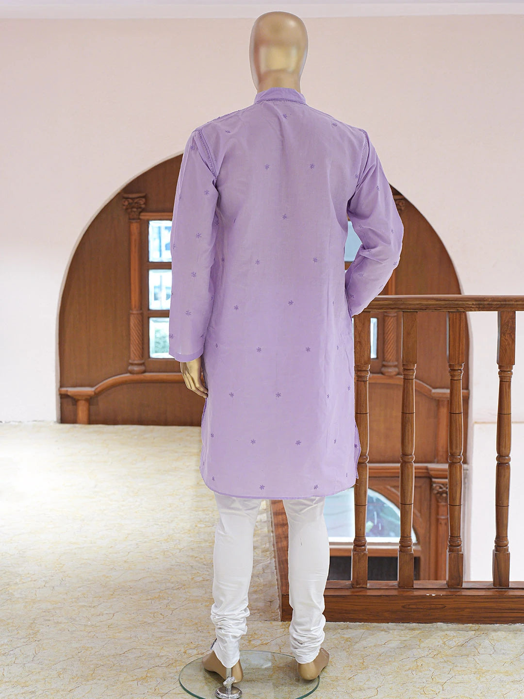 Ada Hand Embroidered Mauve Cotton Lucknowi Chikankari Stitched Men's Kurta Piece 01A835069
