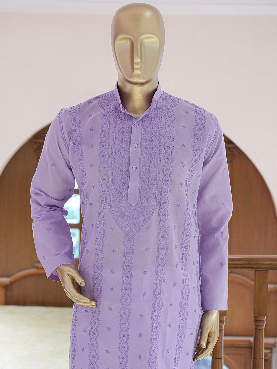 Ada Hand Embroidered Mauve Cotton Lucknowi Chikankari Stitched Men's Kurta Piece 01A835069